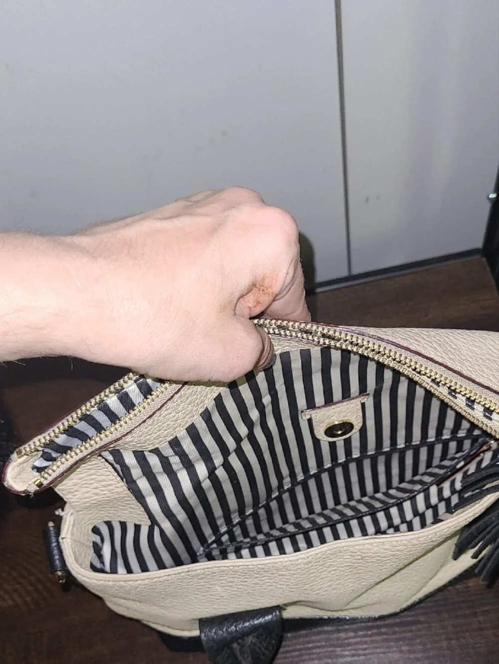 Kate Spade Cream and Black Leather Satchel Handbag